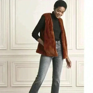 Stella & Dot NWT New Brown Faux Fur Vest Soft Cozy Comfy Size Small